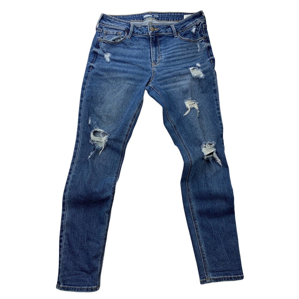 OLD NAVY Women Adult 10 Blue Taper Distressed ROCKSTAR Super Skinny Denim Jeans